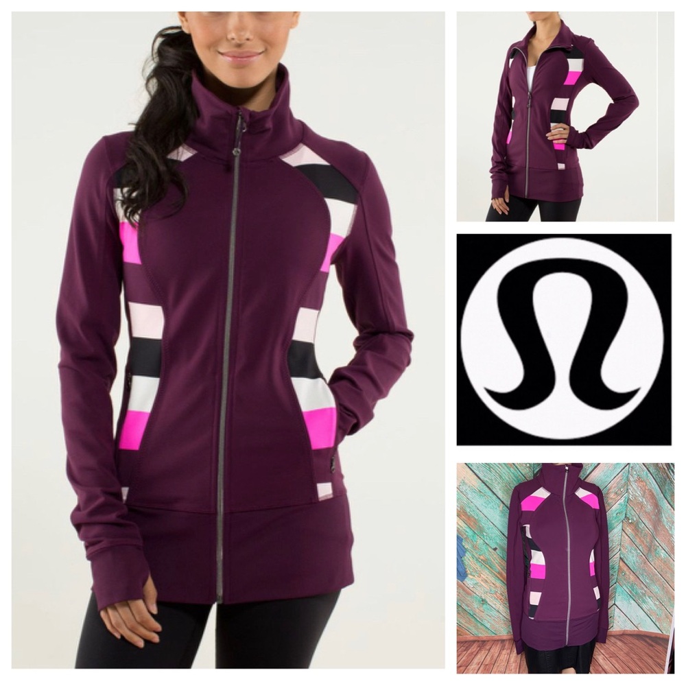 Lululemon Nice Asana Jacket Plum Pow Stripe Raspberry Glo Light Zip Up Jacket